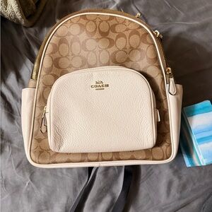 Coach Signature Tan and Cream Backpack